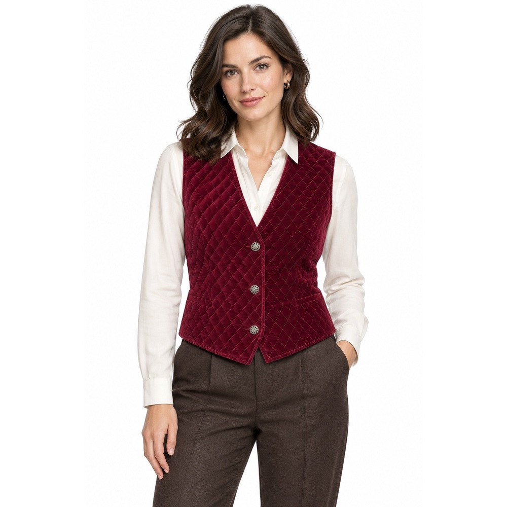 Vintage 90s Quilted Velvet Vest 8 Burgundy Preppy Heritage Old Money Classic